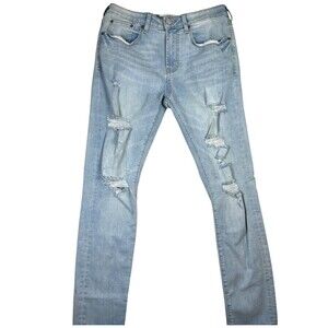 Pacsun Jeans Mens 30 X 32 Blue Denim Stretch Distressed Slim Fit Tapered Leg